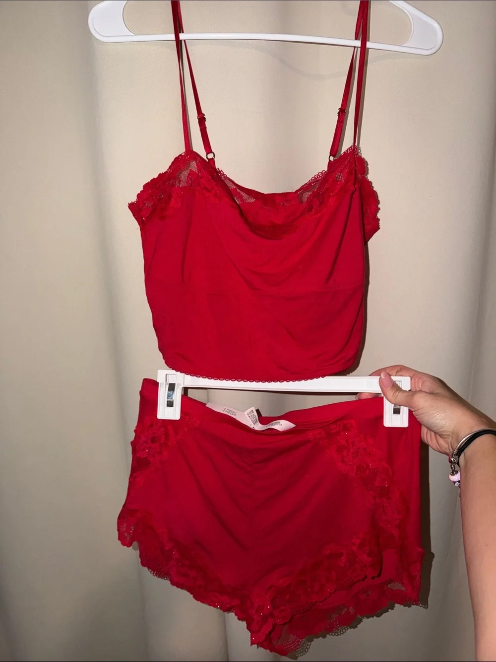 Victoria secret Red Lace-Trim Camisole & Shorts Sleep Set - Women Intimates NWT